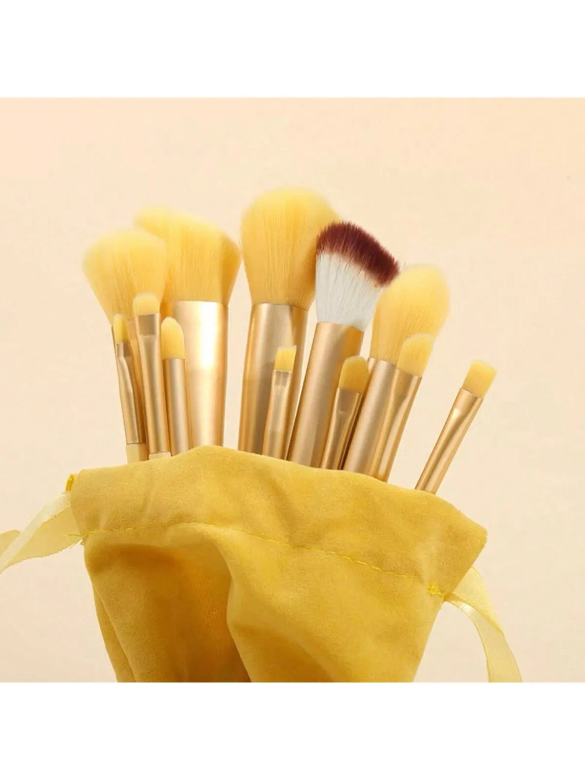 13pcs/set Mustard Yellow Portable Makeup Brush Set With Velvet Bag For Blush, Eyeshadow, Powder, Contour, Concealer, Full Function Beauty Tool