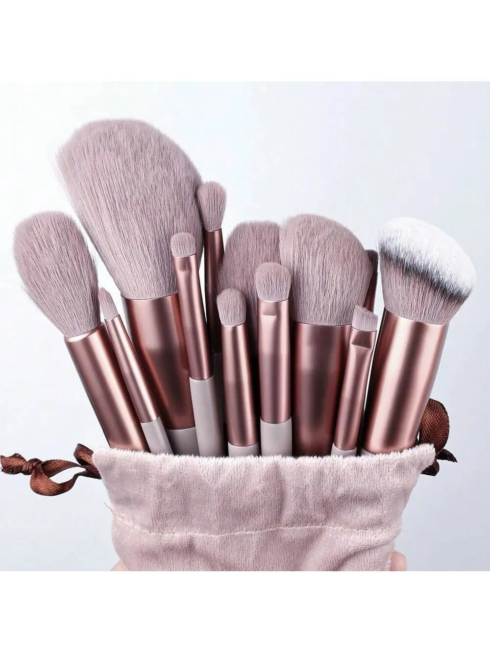 13pcs/set Mustard Yellow Portable Makeup Brush Set With Velvet Bag For Blush, Eyeshadow, Powder, Contour, Concealer, Full Function Beauty Tool