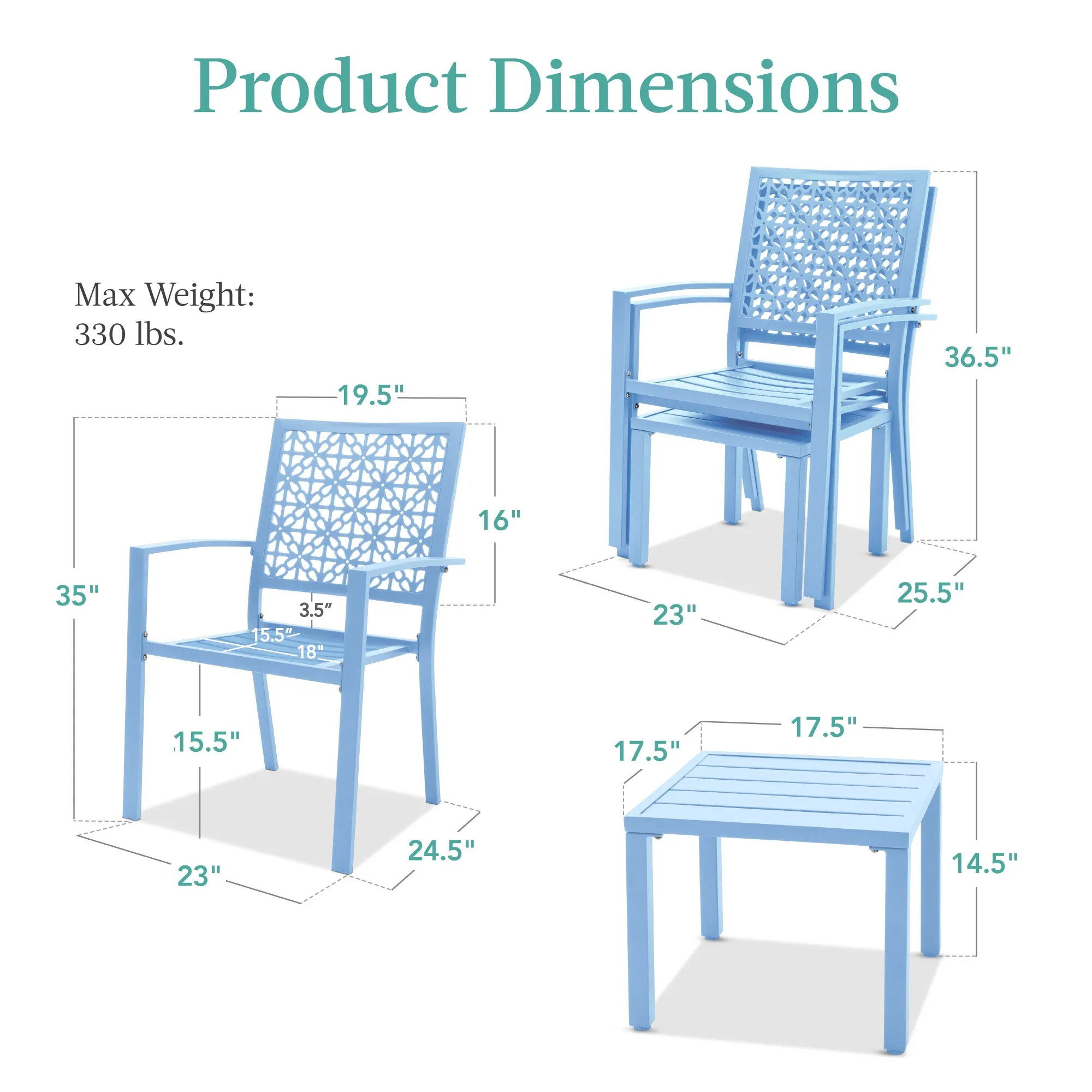 3-Piece Stackable Steel Outdoor Conversation Bistro Set