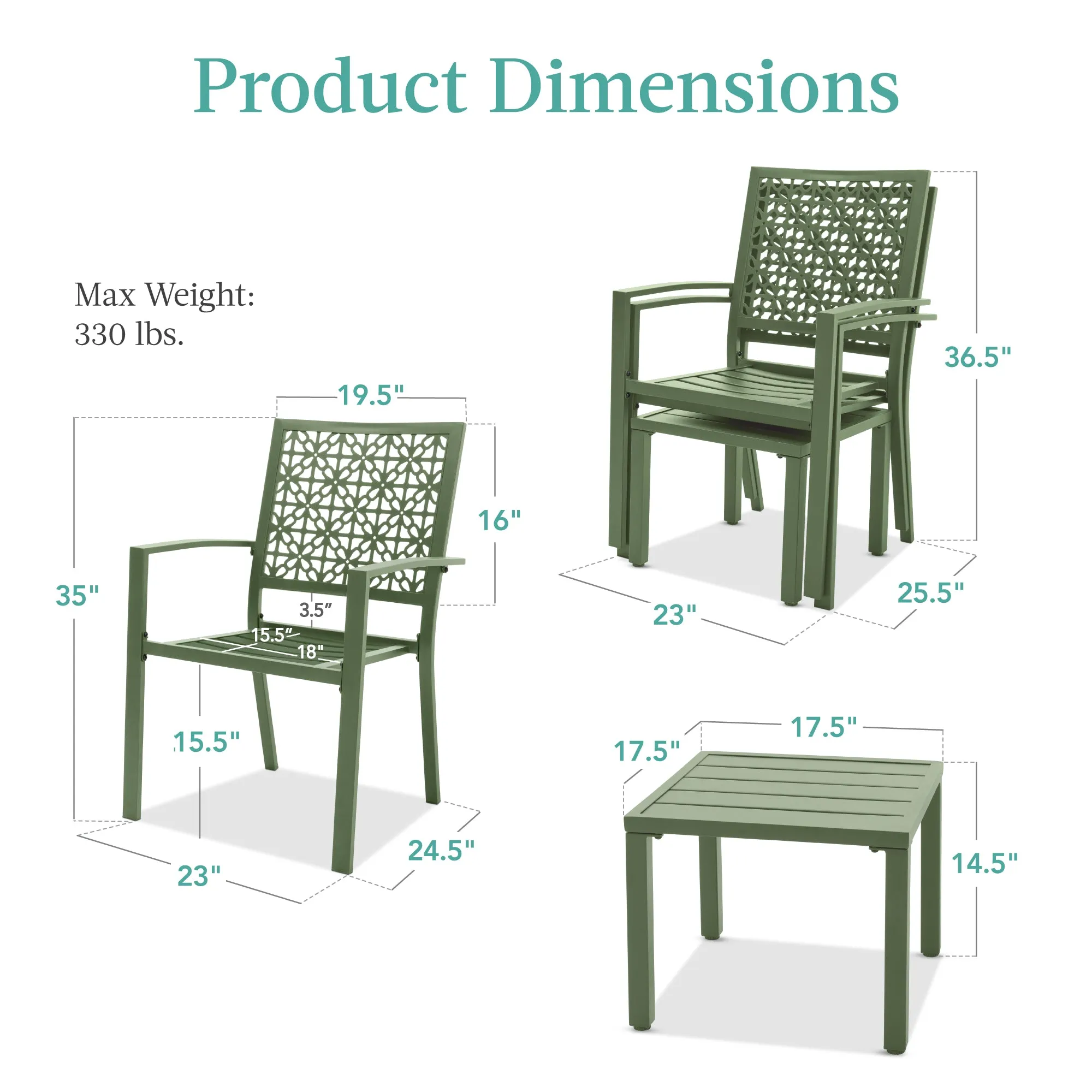 3-Piece Stackable Steel Outdoor Conversation Bistro Set