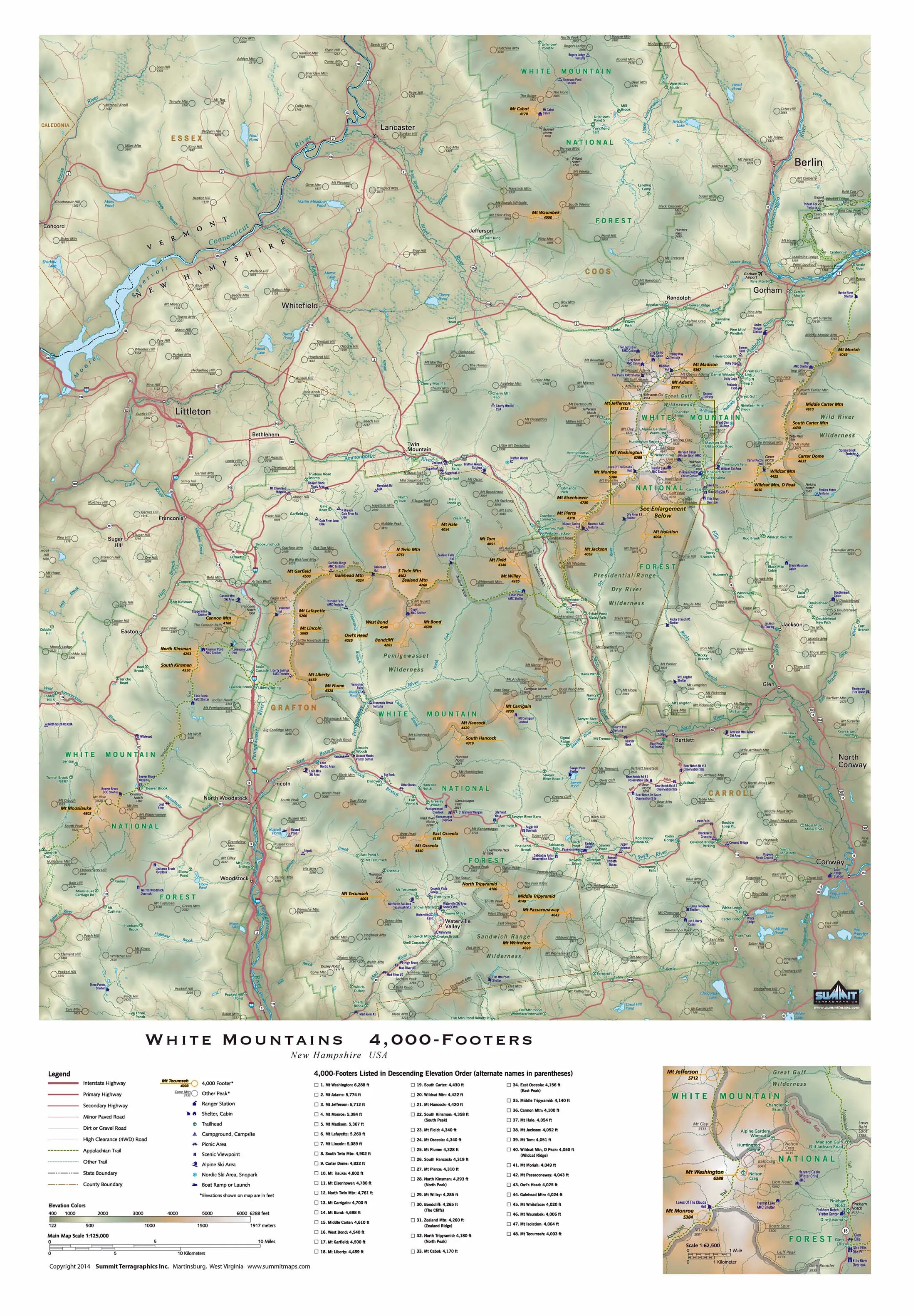 3D Wall Map of the New Hampshire 4,000-Footers