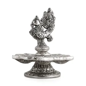 5 Face Diya - 4.5 Inches | Aluminium Deepam/ Peacock Design Lamp for Pooja/ 130 Gms Approx