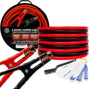 72HRS 6 Gauge Battery Jumper Cable, 12 Ft