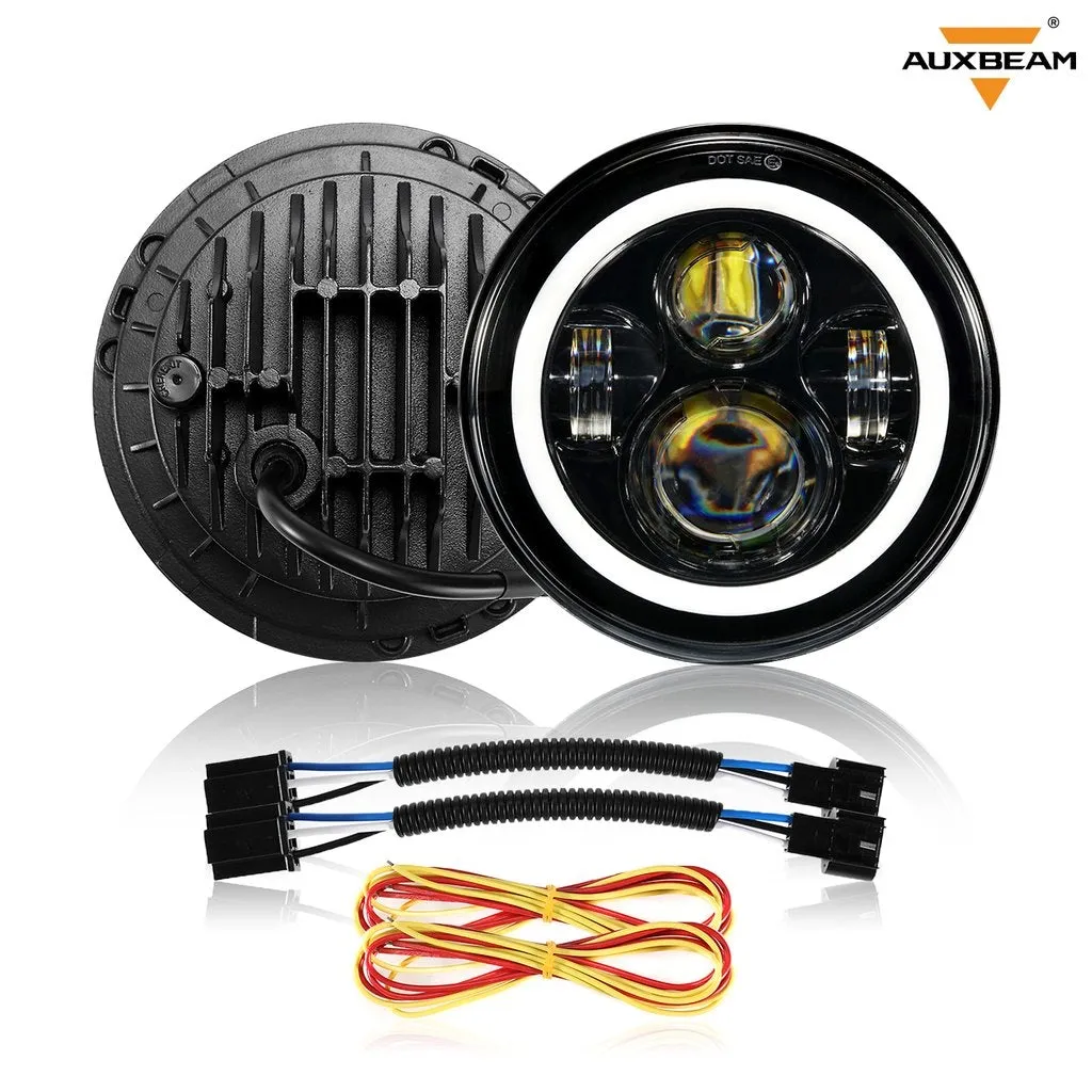 7" LED Headlight Replacement with Halo Ring   4" LED Fog Light   Front Turn Signal & Fender Flares Side Marker Light for Jeep Wrangler JK