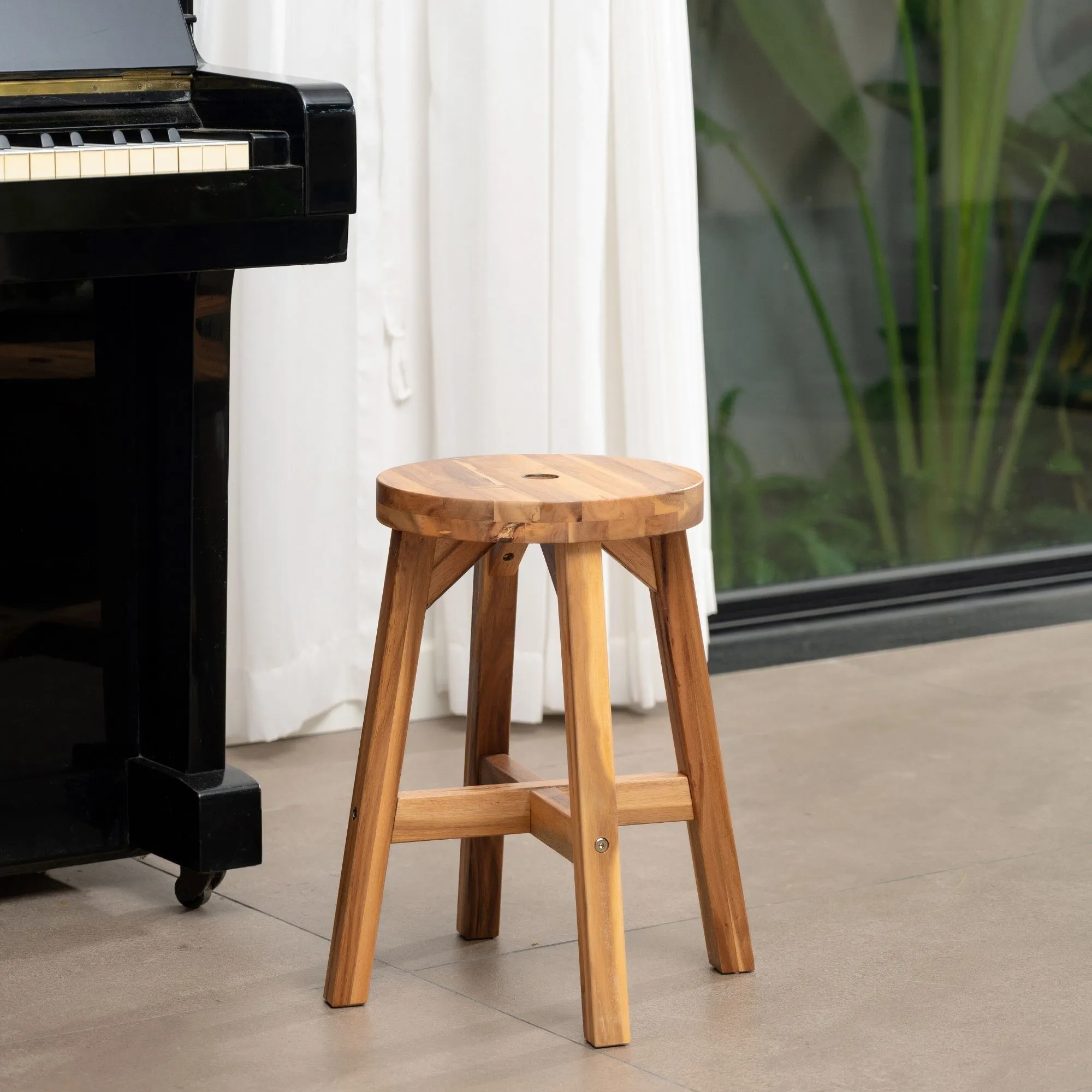 Acacia Wood Stool Round Top Chairs