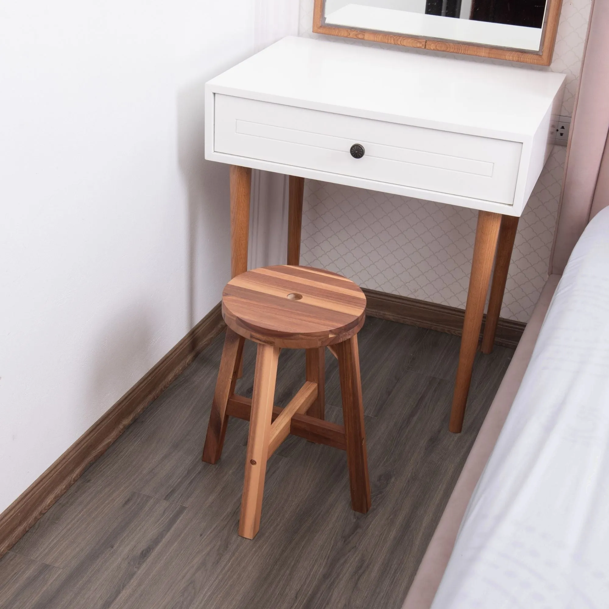 Acacia Wood Stool Round Top Chairs