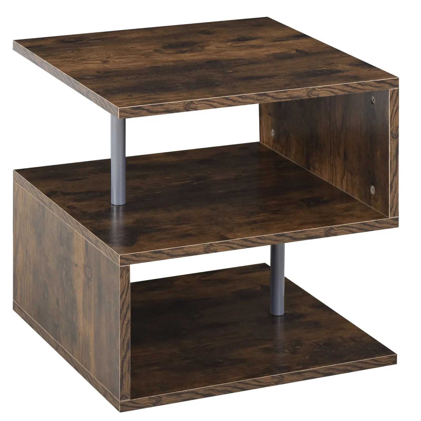 Coffee End Table S shape 2 Tier Storage Shelves Organizer Versatile Home office furniture (Natural)