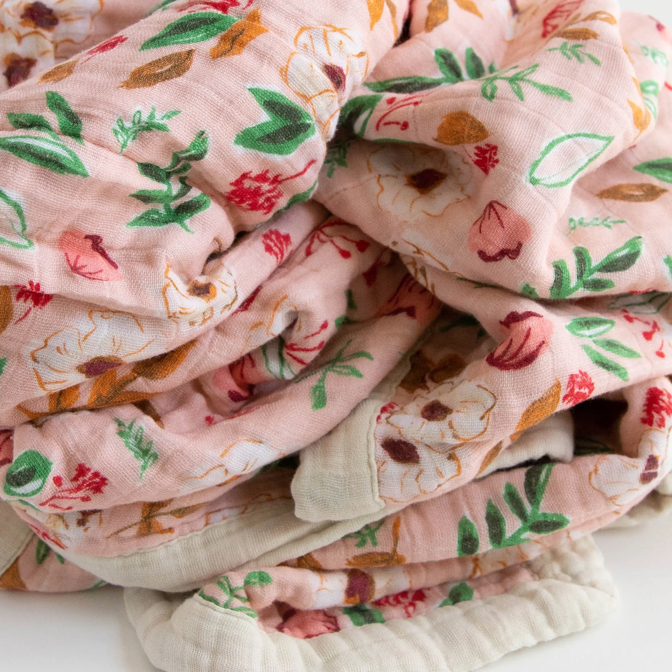 Cotton Muslin Quilted Throw - Vintage Floral