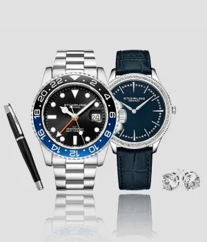 Diver   Dress Watch Set with Signature Pen and Stud Earring