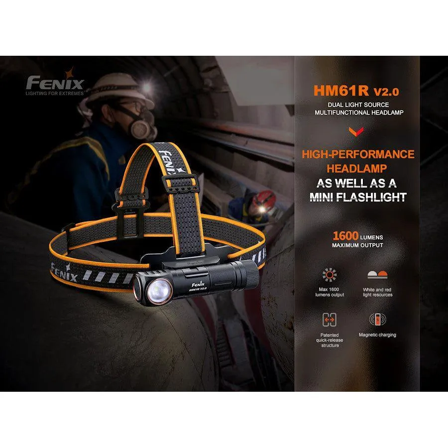 Fenix HM61R V2.0 1600 Lumens Magnetic Rechargeable Headtorch/Handtorch