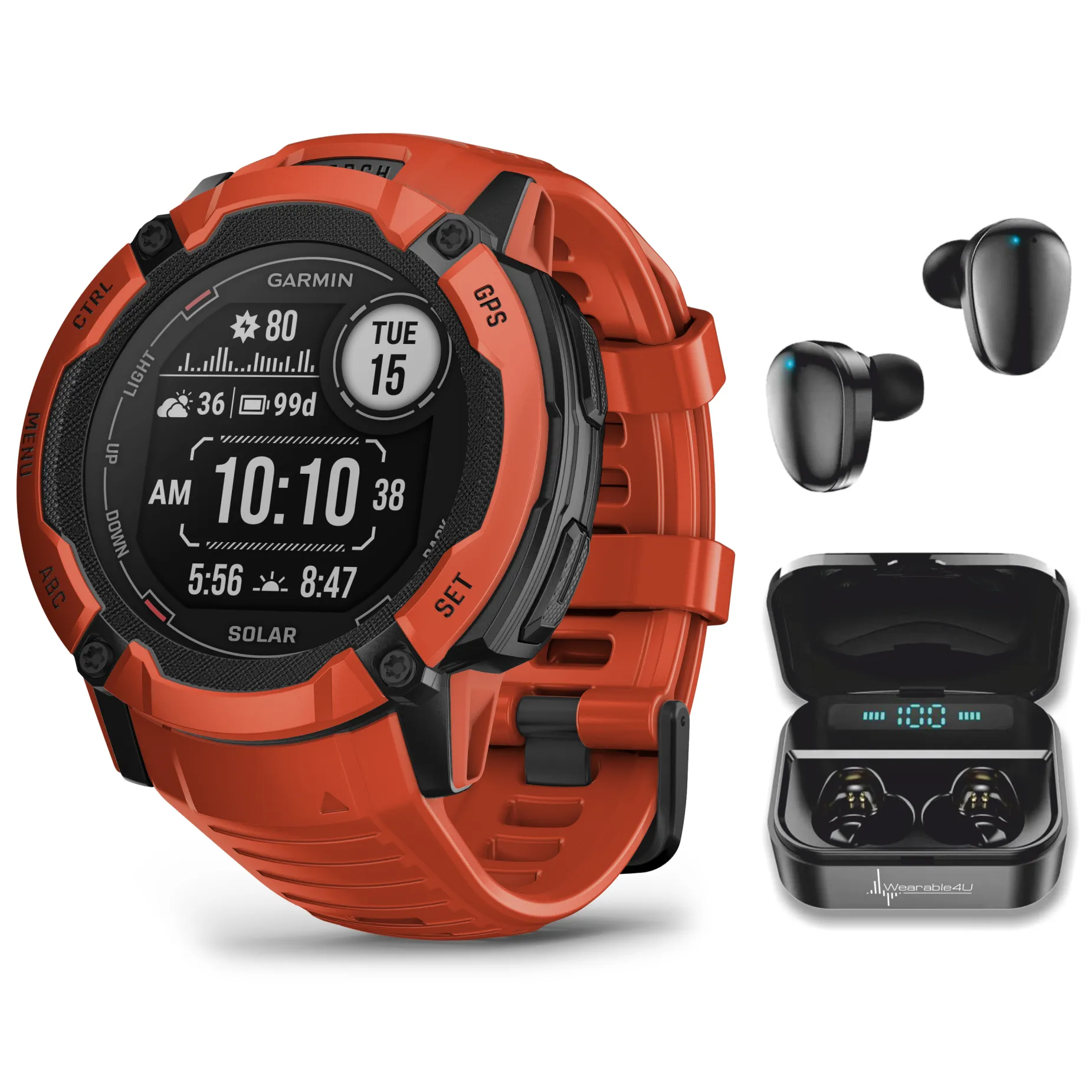 Garmin Instinct 2X Solar Series Rugged GPS Men Smartwatch with Power Glass Lens, LED Flashlight