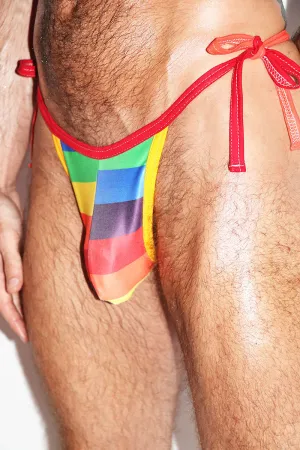 Gay Fun Stripe Tied Up String Thong -Multi