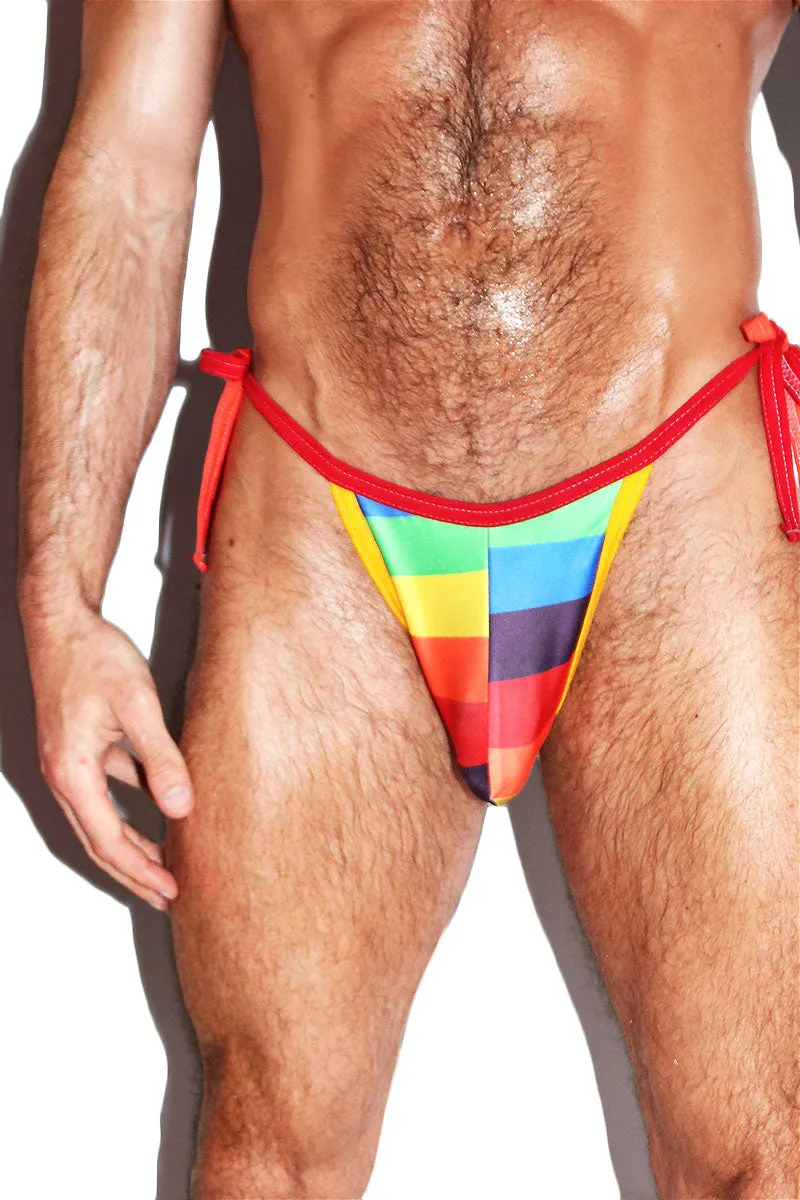 Gay Fun Stripe Tied Up String Thong -Multi