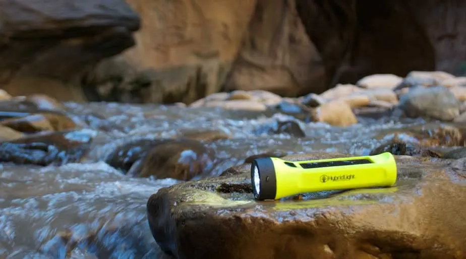 HYBRIDLIGHT Journey 300 Solar LED Waterproof Flashlight with USB Phone Charger, Yellow