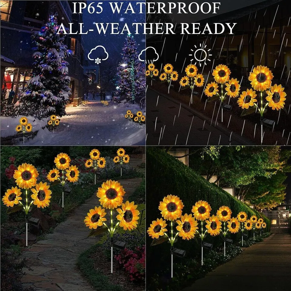 IP65 Waterproof LED Solar Sunflower Lights for Garden, 600mAh Battery