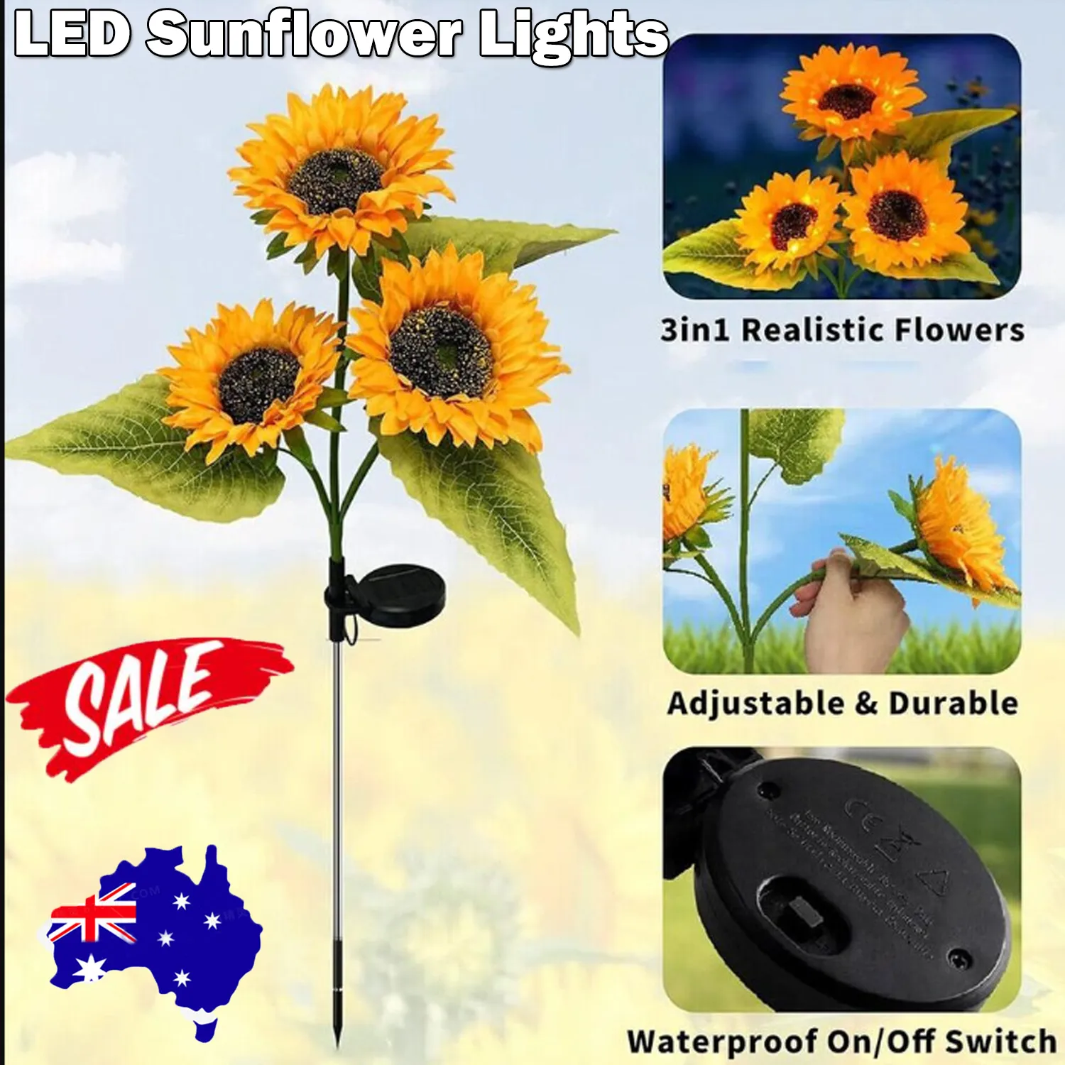 IP65 Waterproof LED Solar Sunflower Lights for Garden, 600mAh Battery