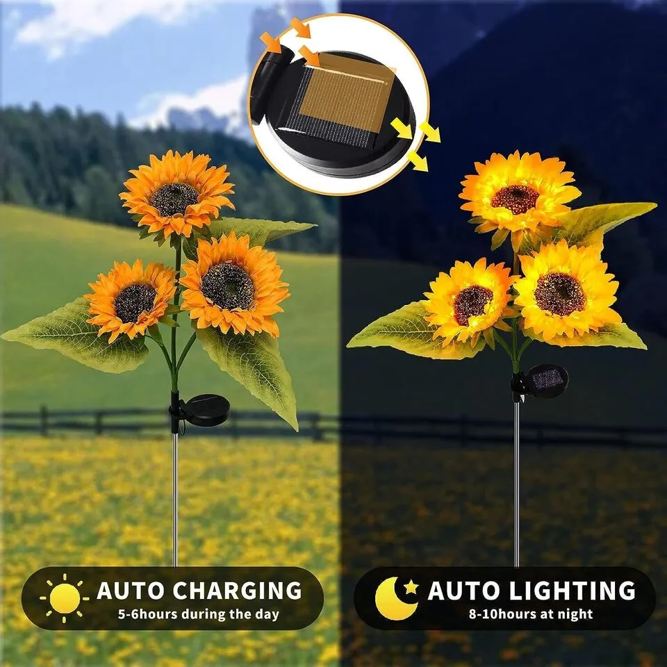 IP65 Waterproof LED Solar Sunflower Lights for Garden, 600mAh Battery