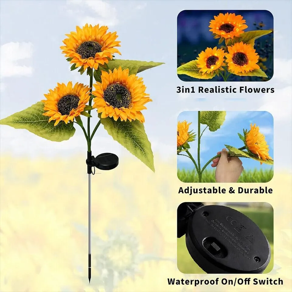 IP65 Waterproof LED Solar Sunflower Lights for Garden, 600mAh Battery