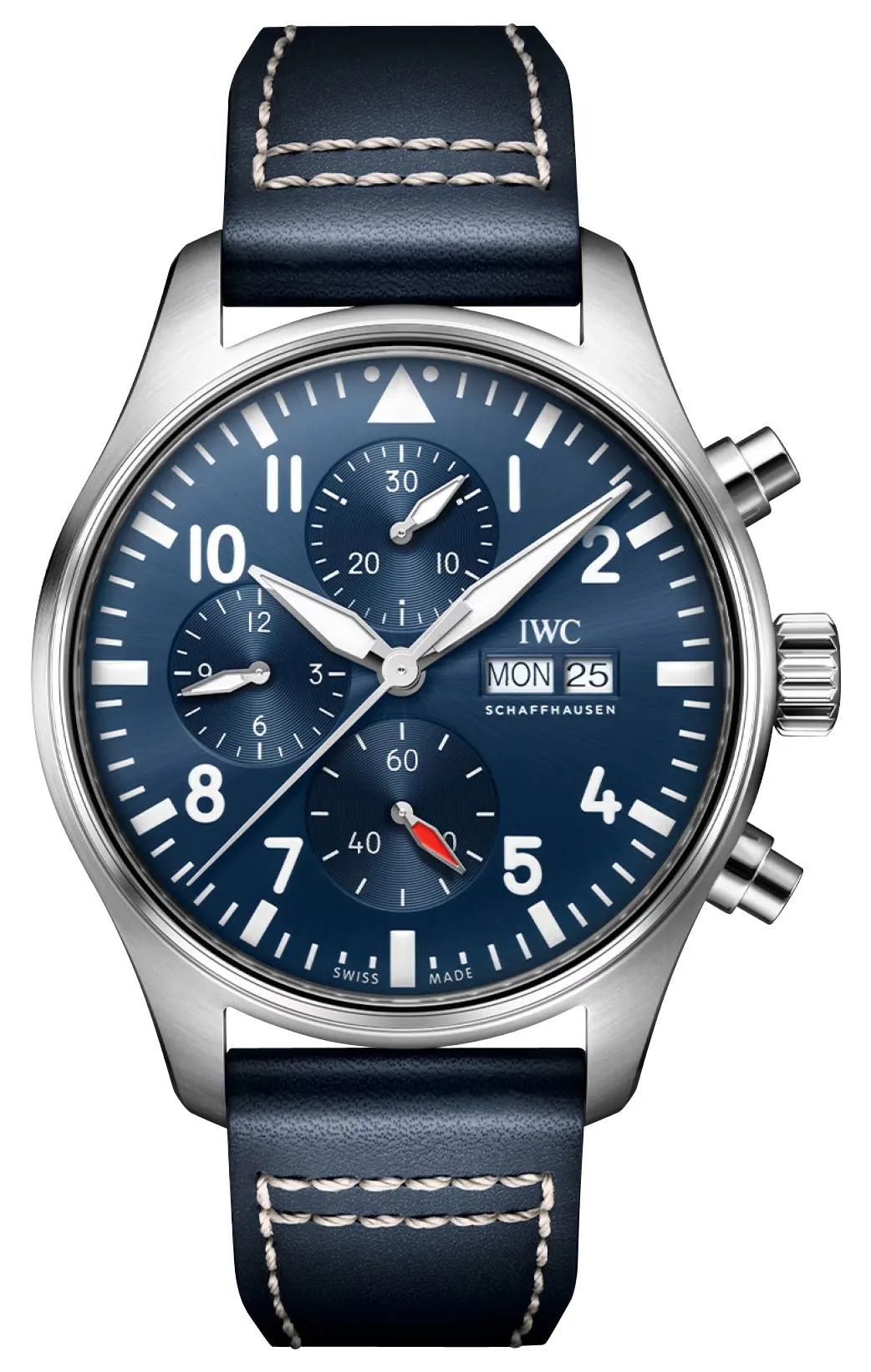 IWC Pilot's Automatic Chronograph Stainless Steel Blue Dial Blue Leather Strap Day/Date Mens Watch IW378003