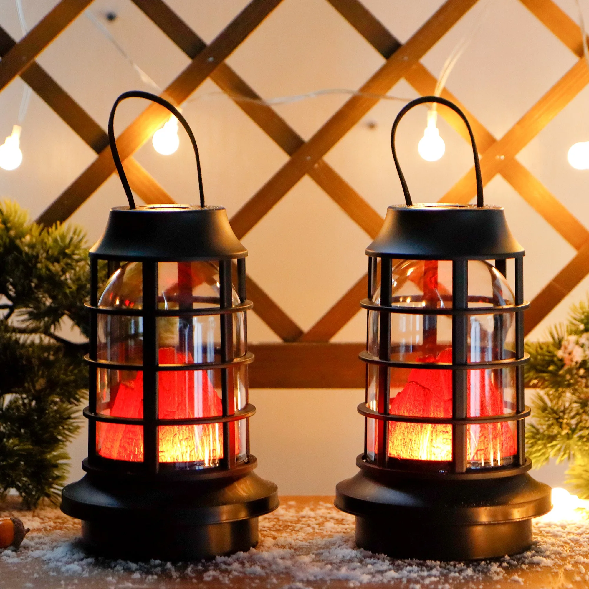 JHY DESIGN's 8"  Set of 2 Flame Lamp with Timer