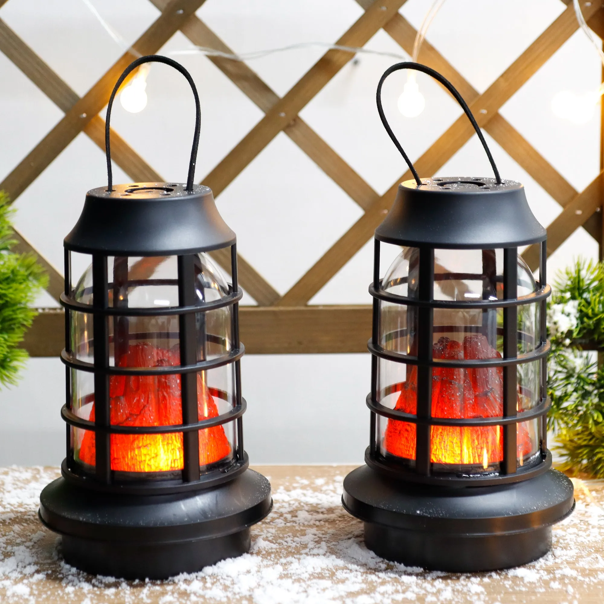 JHY DESIGN's 8"  Set of 2 Flame Lamp with Timer