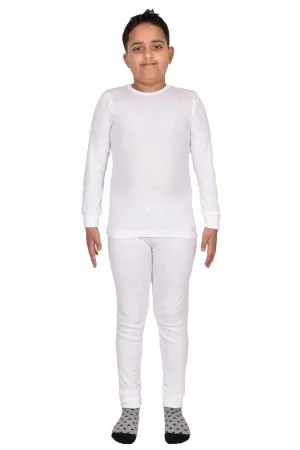 Kids White Long Sleeve Thermal Underwear Set