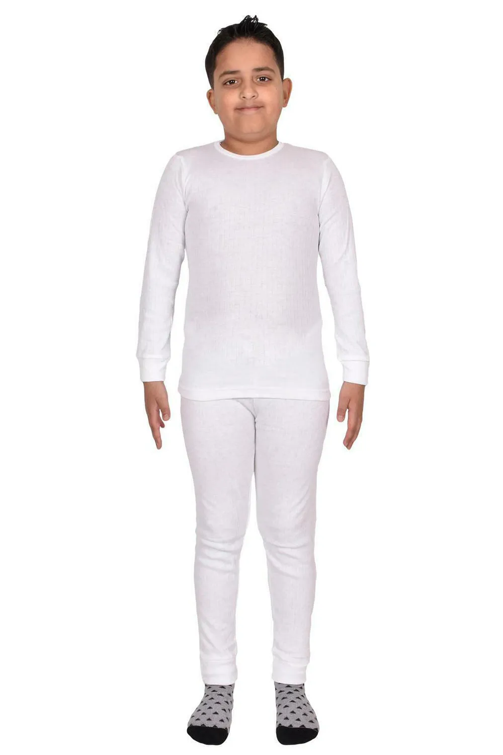 Kids White Long Sleeve Thermal Underwear Set