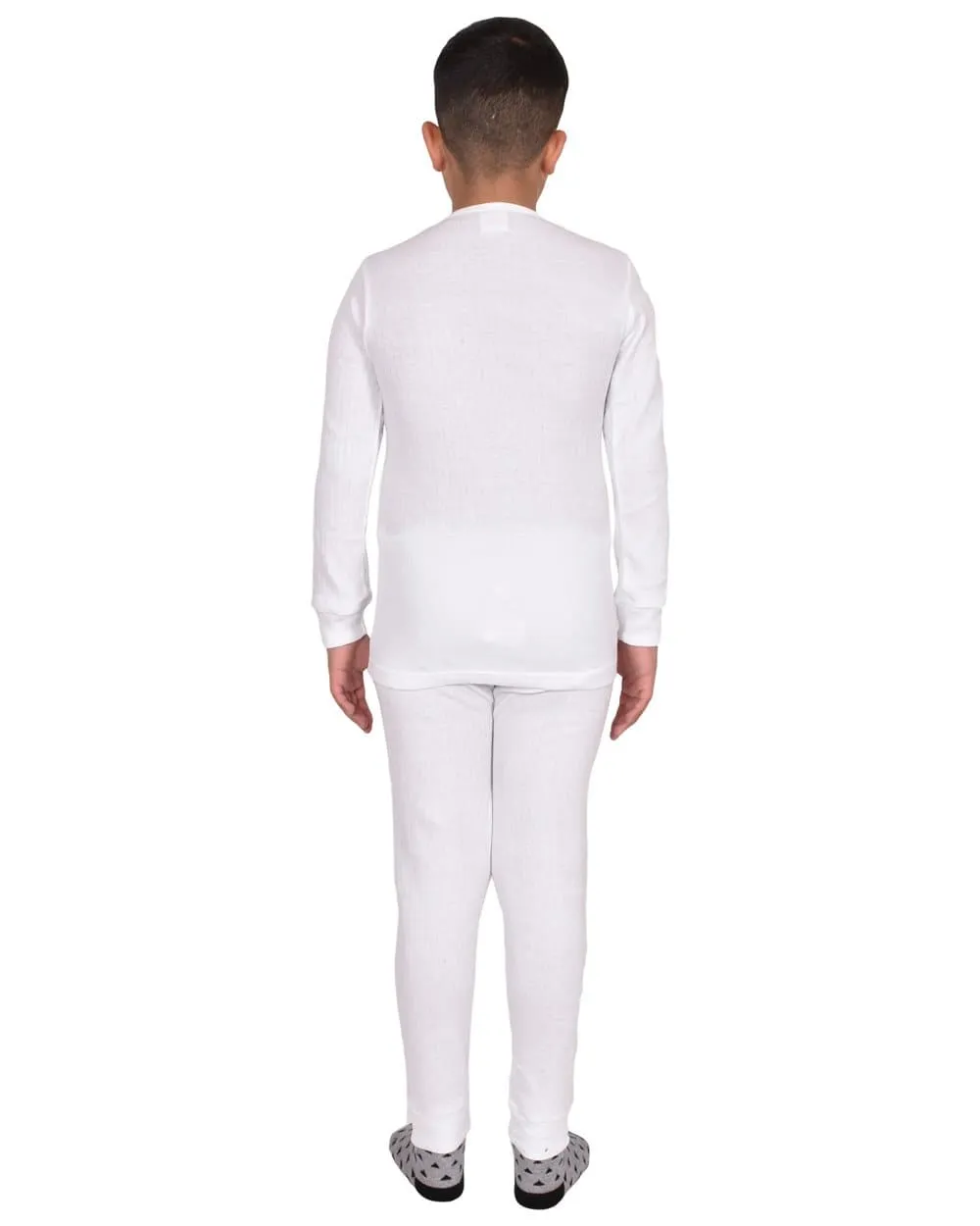 Kids White Long Sleeve Thermal Underwear Set