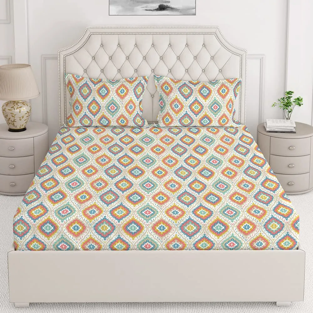 Layers 100% Cotton King Size Bedsheet with 2 Pillow Covers (Ornamental Pattern, Multi Colour) 104TC Light Weight, Breathable, Moisture Absorbent, All Season Comfort, Rimini Collection