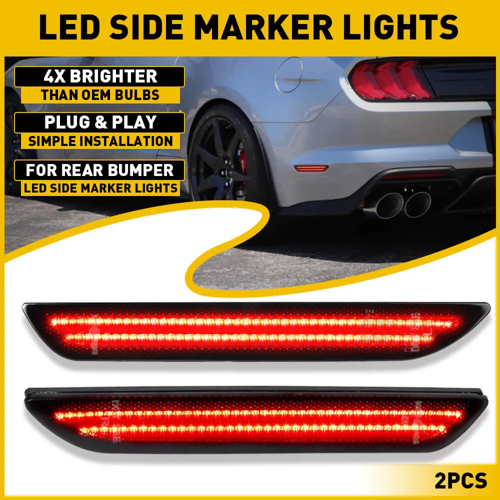 LED Rear Bumper Side Marker Lights Lamps Pair For 2015-2022 Ford Mustang