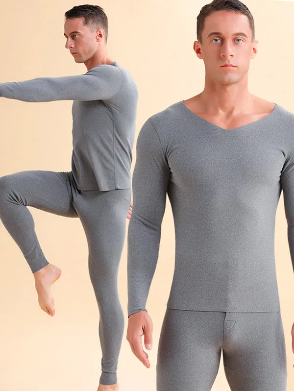 Men's V-neck Fleece Thermal Underwear Set