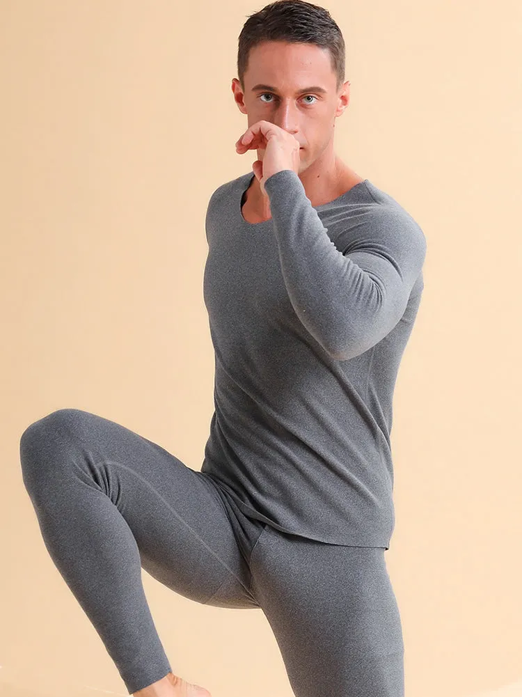 Men's V-neck Fleece Thermal Underwear Set