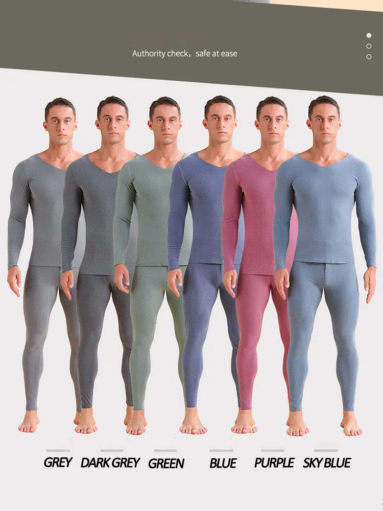 Men's V-neck Fleece Thermal Underwear Set