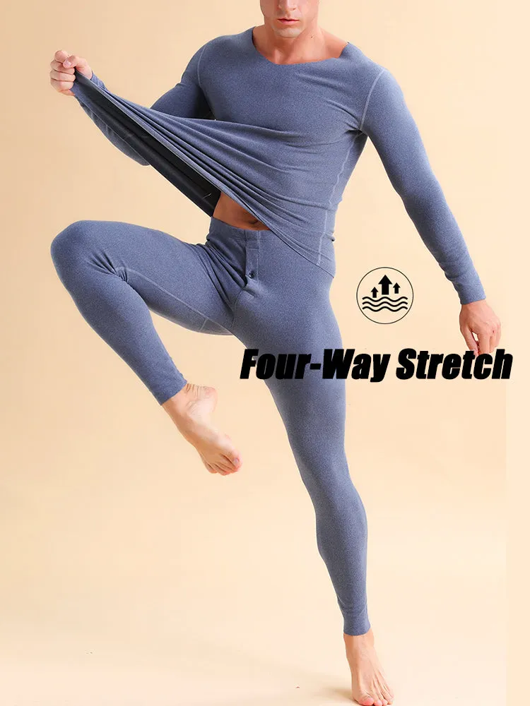 Men's V-neck Fleece Thermal Underwear Set