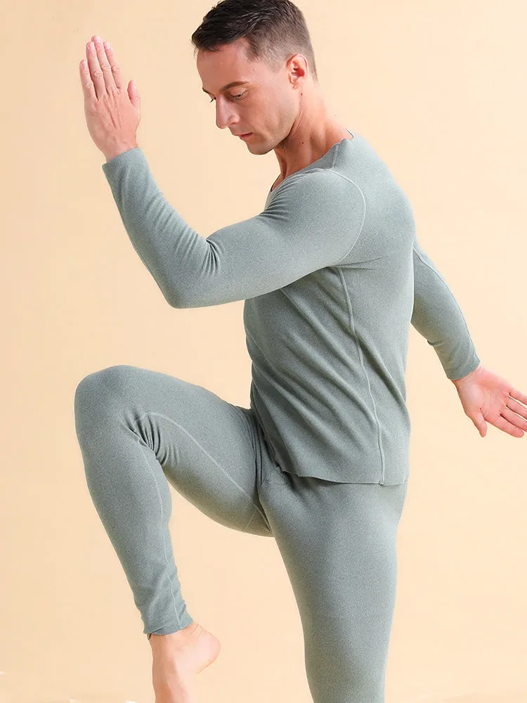 Men's V-neck Fleece Thermal Underwear Set