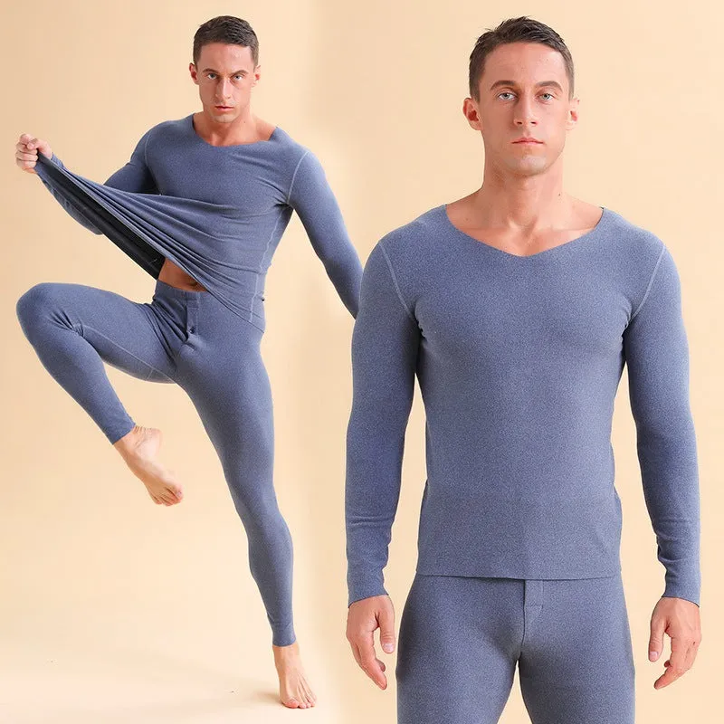 Men's V-neck Fleece Thermal Underwear Set