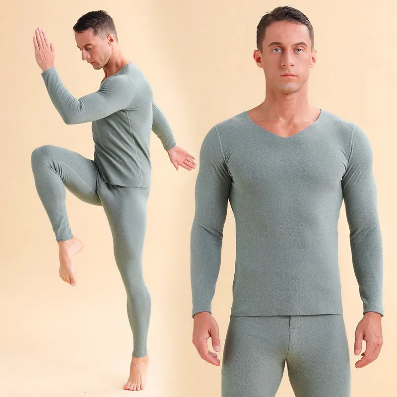 Men's V-neck Fleece Thermal Underwear Set