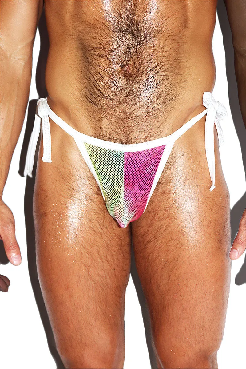 Mesh Tye Dye Tied Up String Thong - Multi