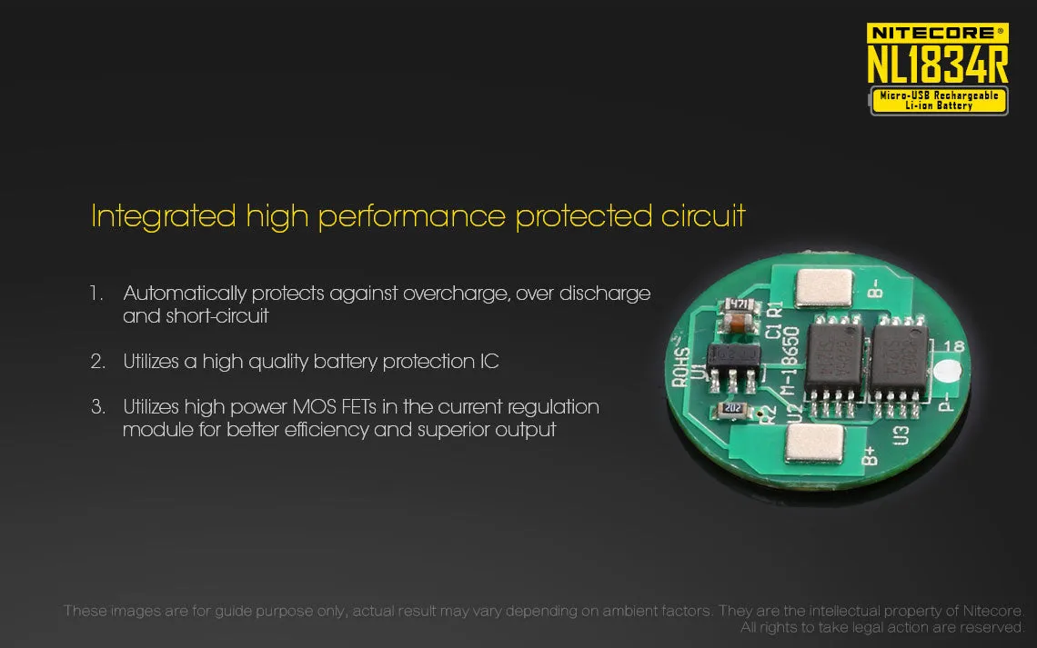 Nitecore NL1834R 3400mAh High-Drain 3.6 V 18650 Battery - USB Charging Port