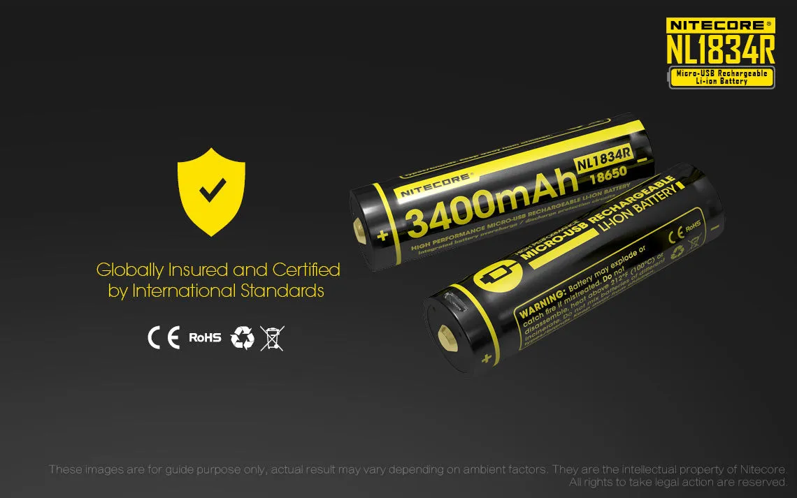 Nitecore NL1834R 3400mAh High-Drain 3.6 V 18650 Battery - USB Charging Port