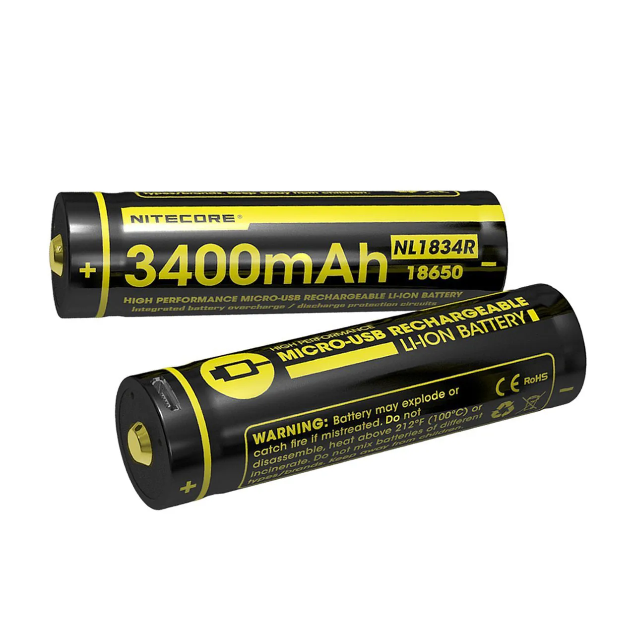 Nitecore NL1834R 3400mAh High-Drain 3.6 V 18650 Battery - USB Charging Port