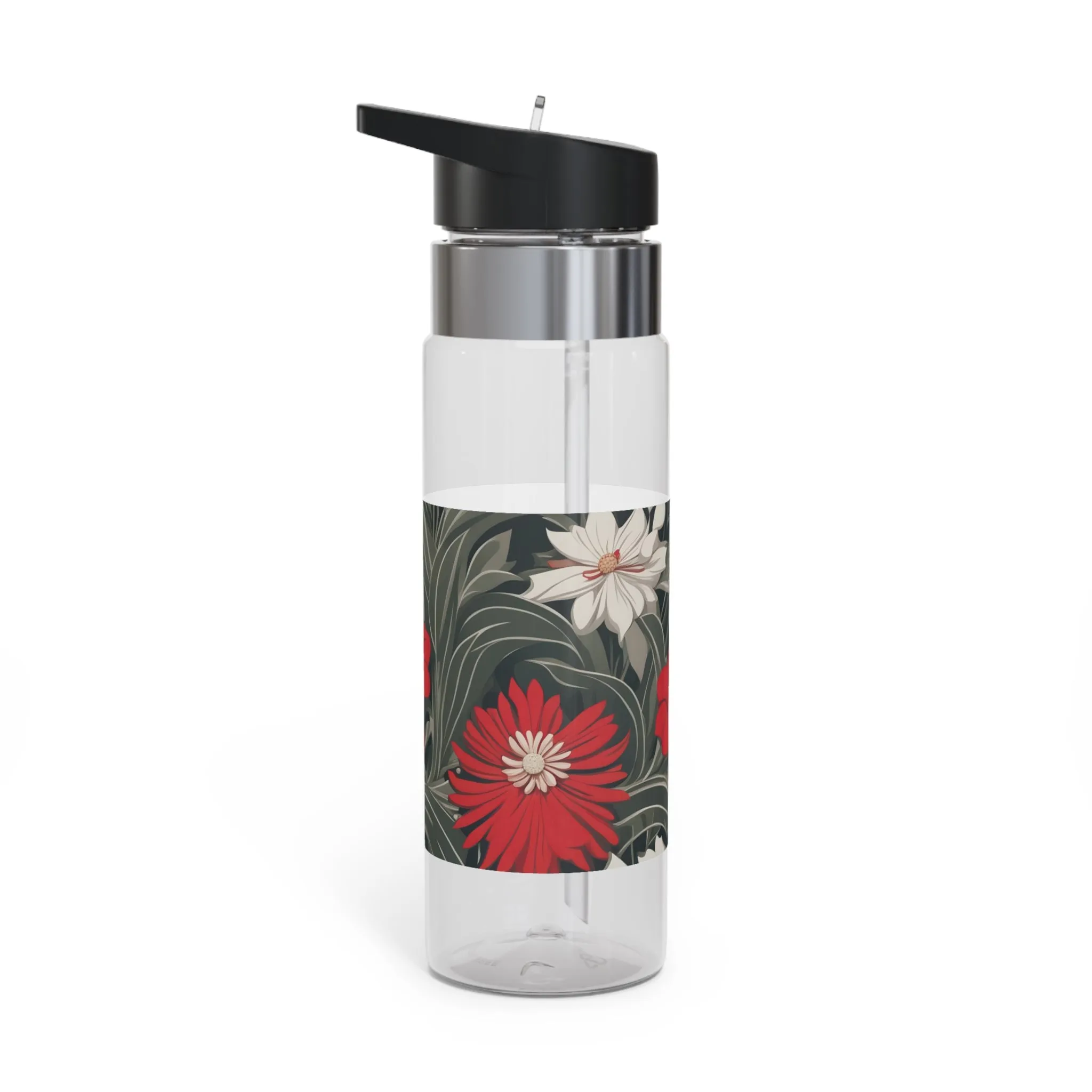 Red & White Flowers, 20oz Sport Water Bottle, BPA-Free, Tritan™ plastic