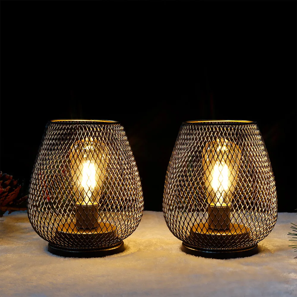 Set of 2 Battery Powered Metal Outdoor Lantern 6.5'' High (Brown)