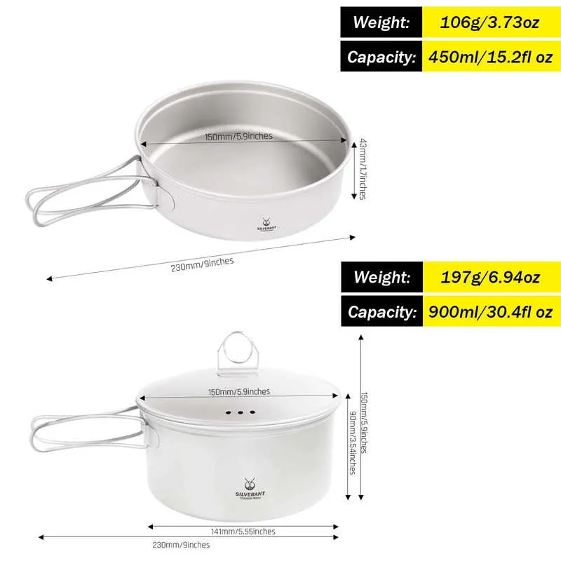 SilverAnt | Ultralight 2-Piece Cookware Set | Titanium