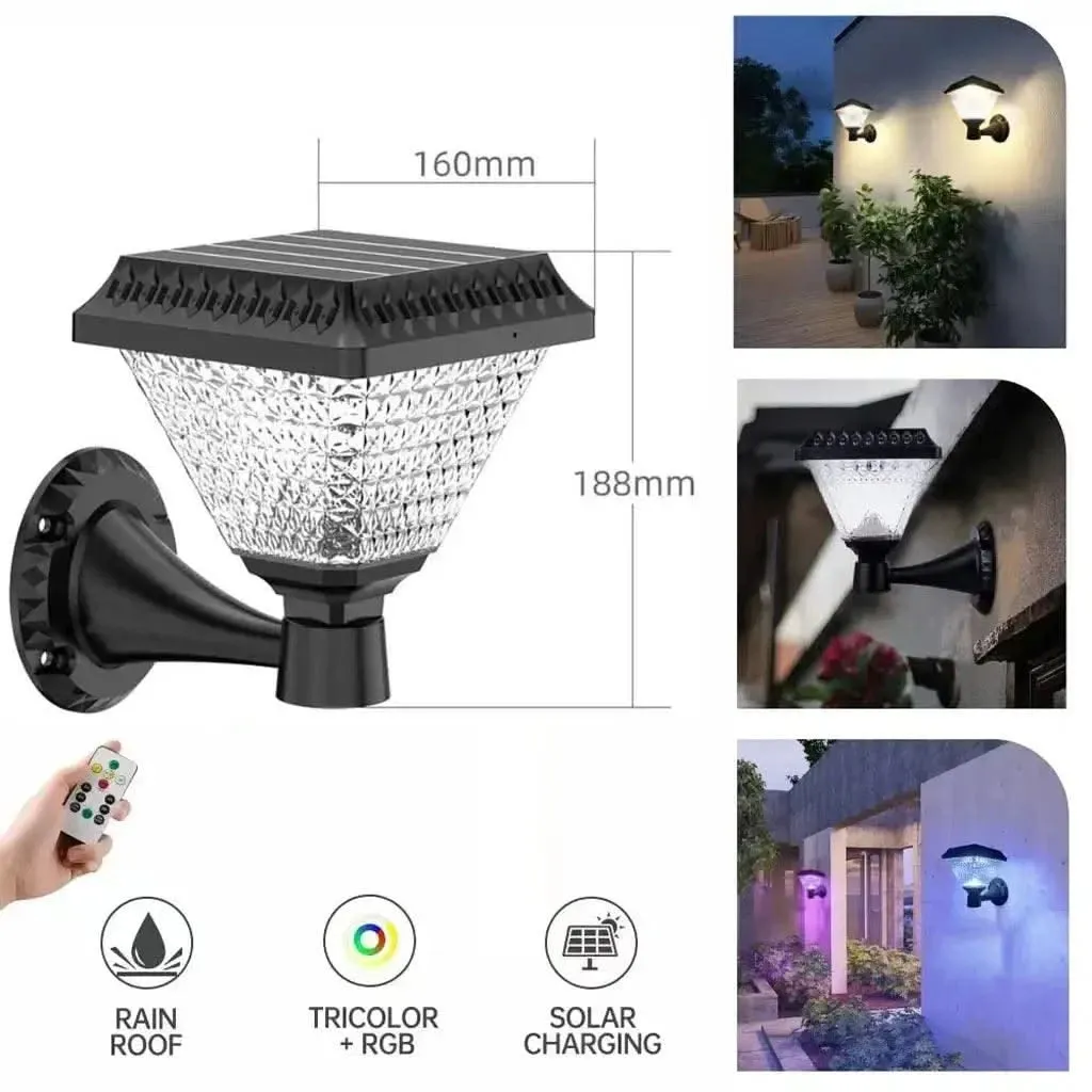 Solar Exterior Wall Lights For Home, Garden Outdoor Waterproof Compound Fence LED Lamp Multicolor with Remote (Renewed)