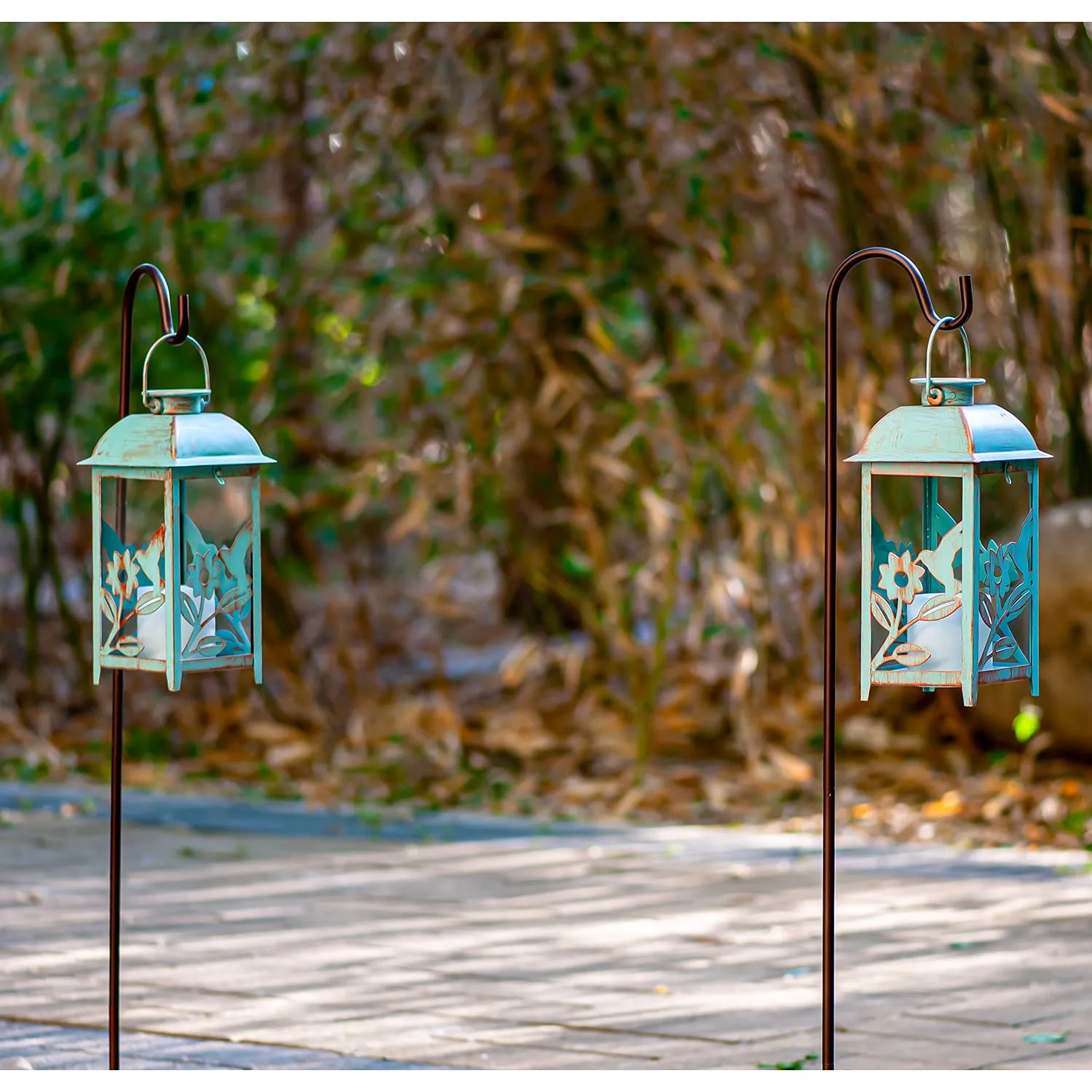 SteadyDoggie Solar Lanterns 2 Pack Hummingbird Blue - Hanging Solar Lights with Flickering