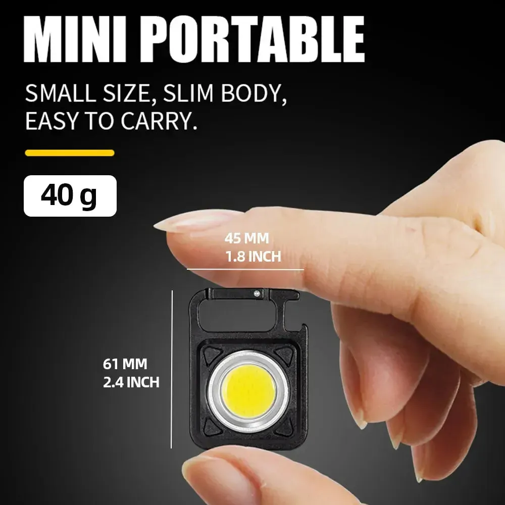 Super Bright Mini Flashlight Camping Light COB Keychain Work Light Rechargeable Floodlight With Strong Magnet IP64 Waterproof