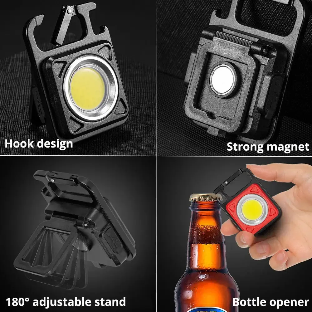 Super Bright Mini Flashlight Camping Light COB Keychain Work Light Rechargeable Floodlight With Strong Magnet IP64 Waterproof