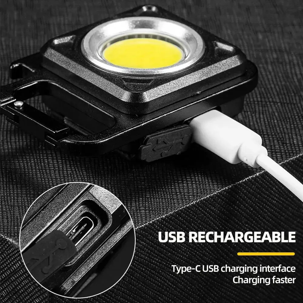 Super Bright Mini Flashlight Camping Light COB Keychain Work Light Rechargeable Floodlight With Strong Magnet IP64 Waterproof