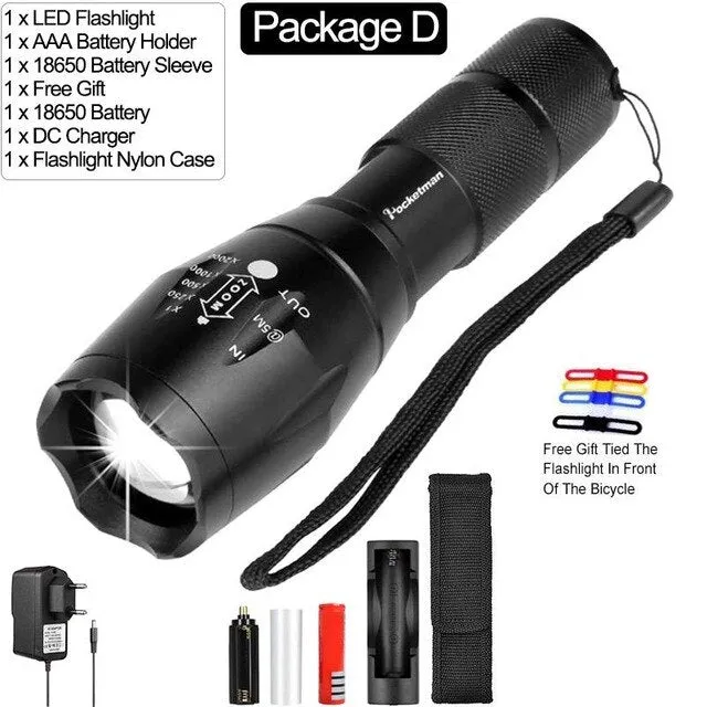 Super Powerful Led flashlight Ultra Bright linterna led torch T6/L2/V6 5 Switch Modes Zoomable Bicycle Light use 18650 battery